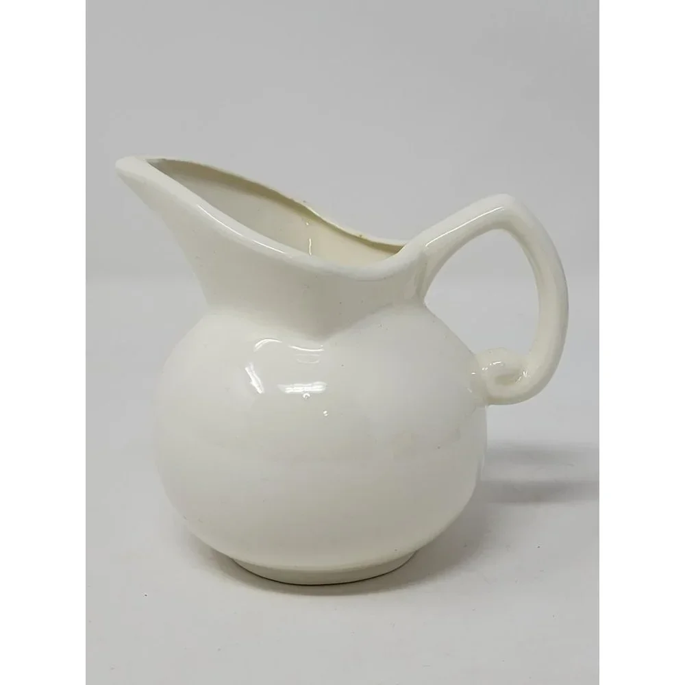 Vintage Hand Painted Ceramic Small‎ Pitcher/Creamer Blue Flowers Green Leaves